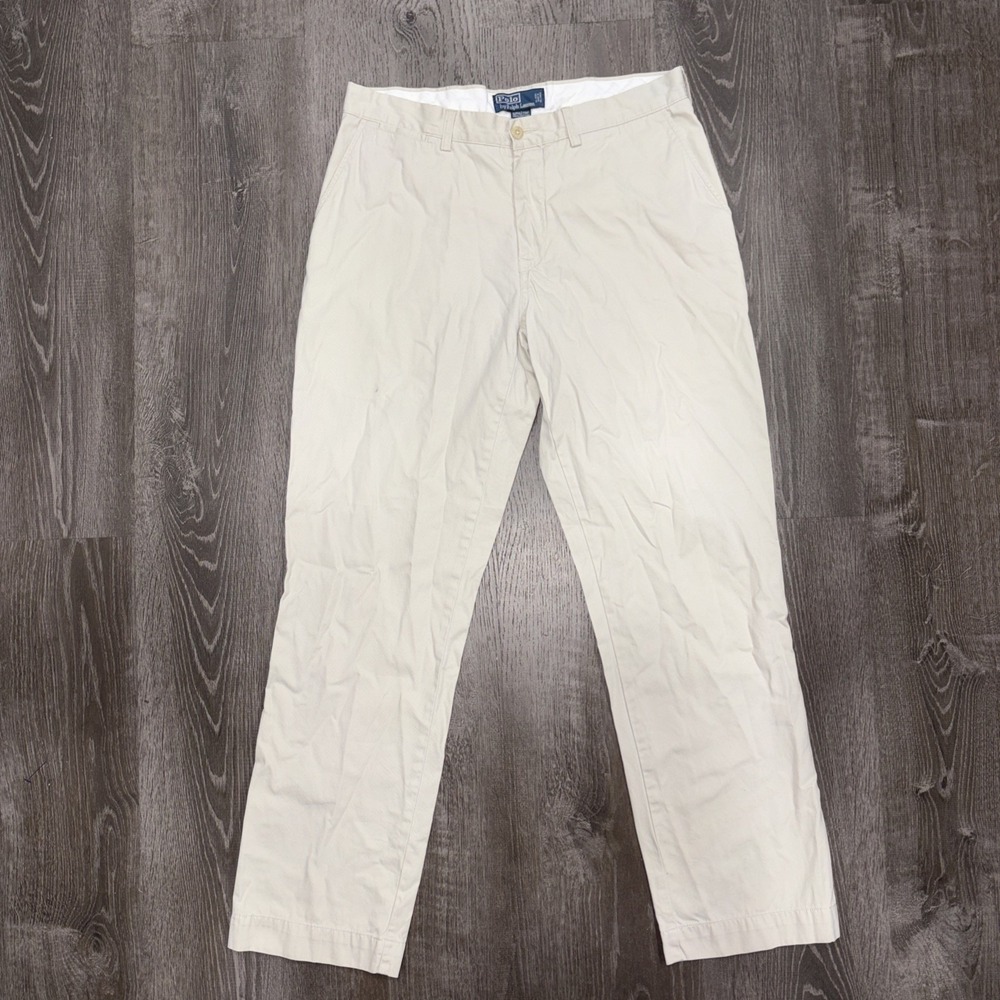 VTG Polo Ralph Lauren Chino Pants Mens 34x31 Beige Suffield Straight Pony Preppy